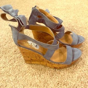 Light blue wedge sandals